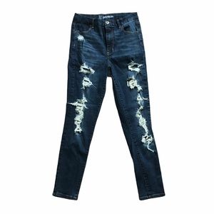 Super high rise distressed skinny jeans